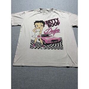 Betty Boop Dodge Unique Cream T-Shirt With Pink Graphic Tee Size L